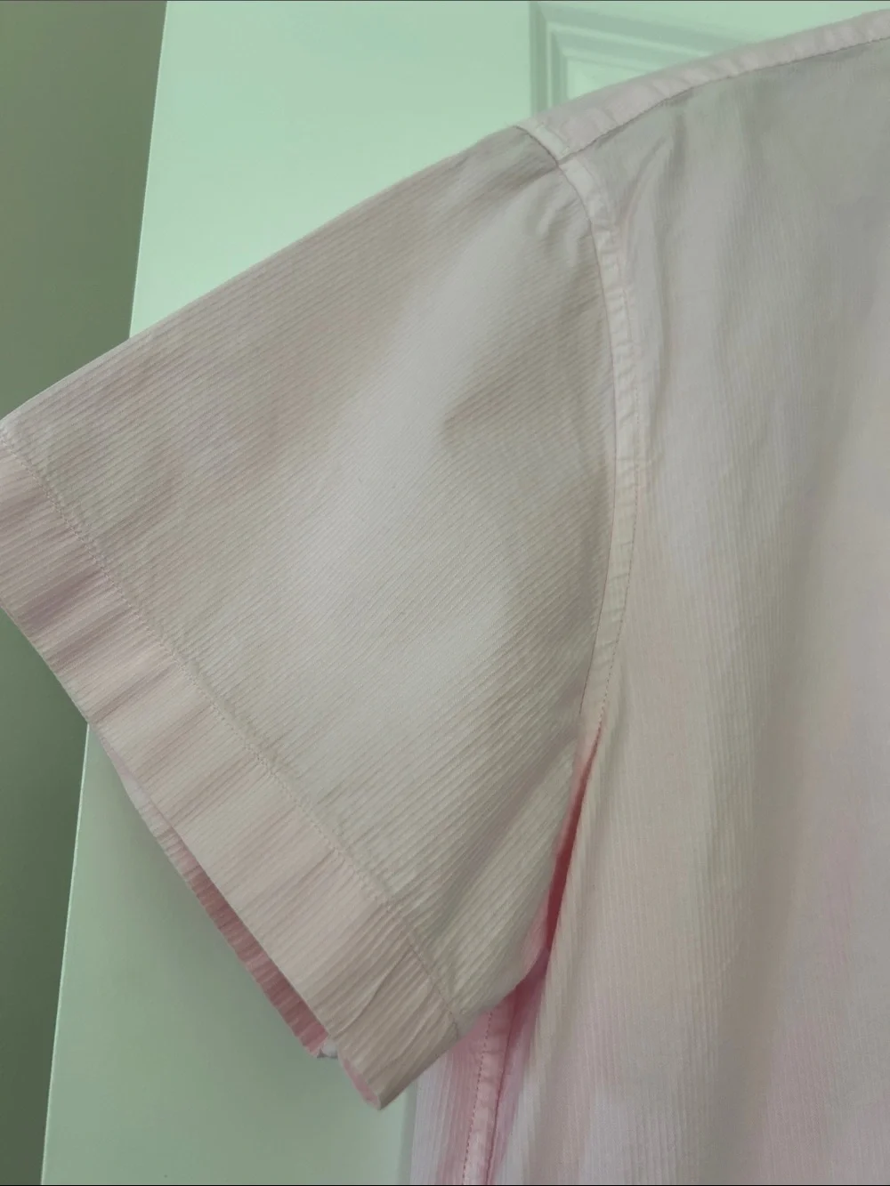 J Crew 100% Cotton Shirting Pink Stripe Shirt Sz L w MEASUREMENTS 1 Pocket